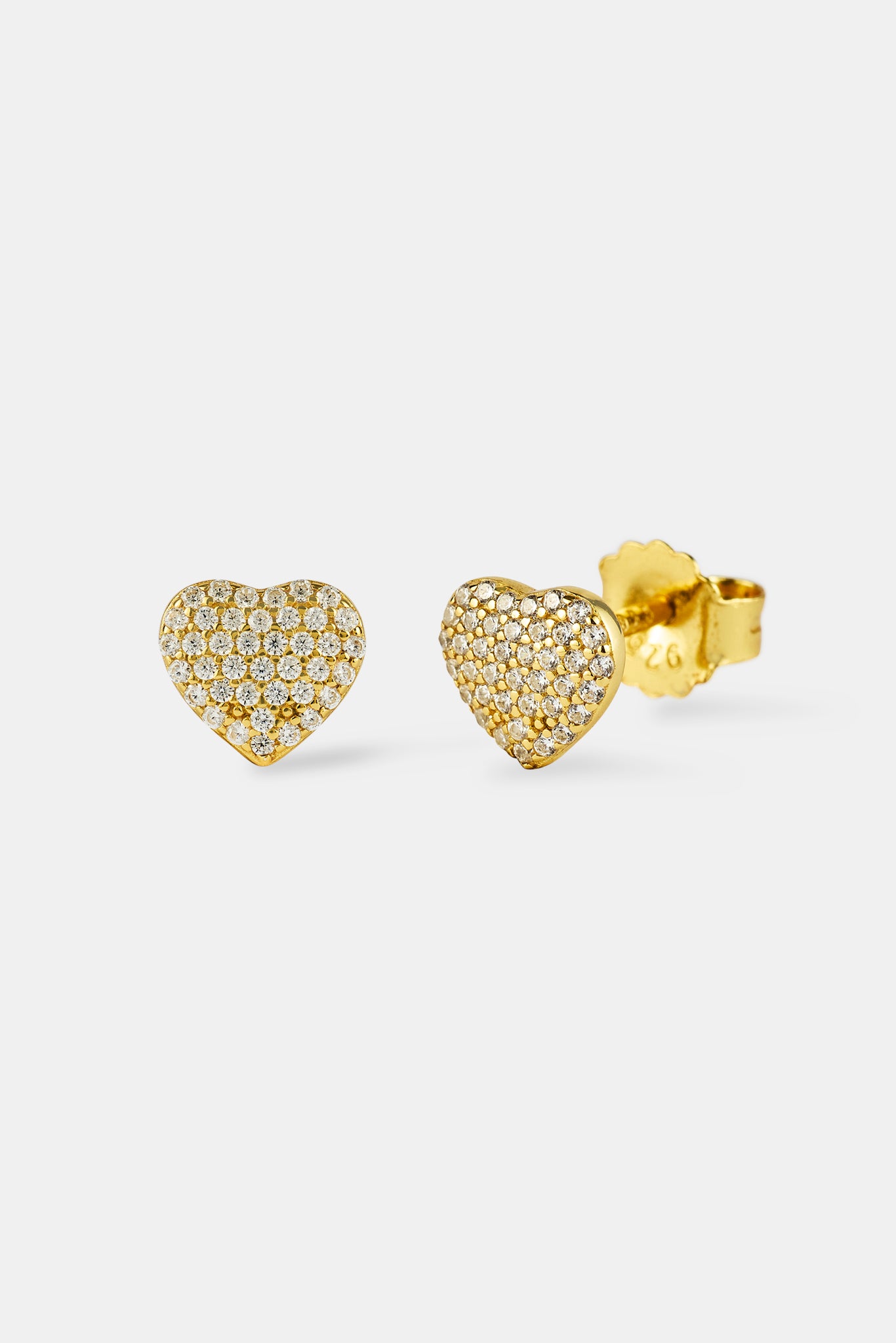 Iced Heart Stud Earrings - 10mm - Gold